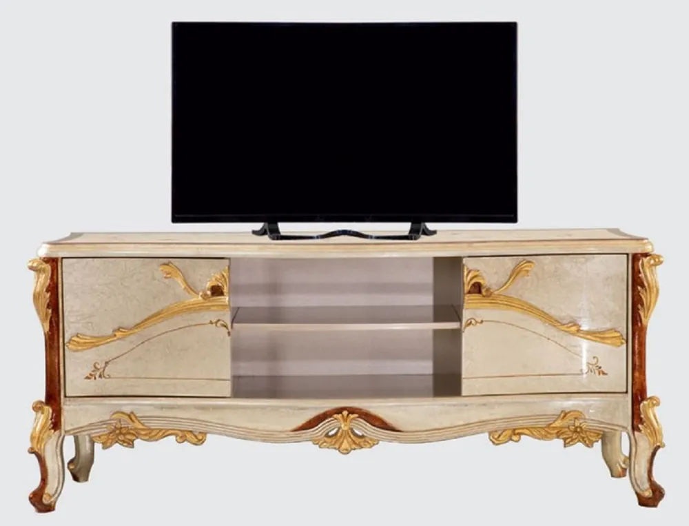 Casa Padrino Luxus Barock TV Schrank Silber / Braun / Gold - Prunkvolles Wohnzimmer Sideboard mit 2 Türen - Barock Wohnzimmer Möbel Sofort Bestellen