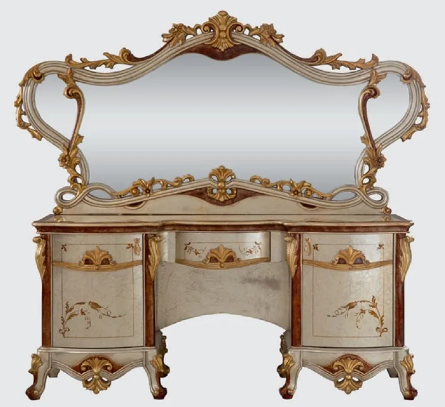 Casa Padrino Luxus Barock Schlafzimmer Kommode mit Spiegel Silber / Braun / Gold - Barock Schlafzimmer Möbel - Edel & Prunkvoll Echt