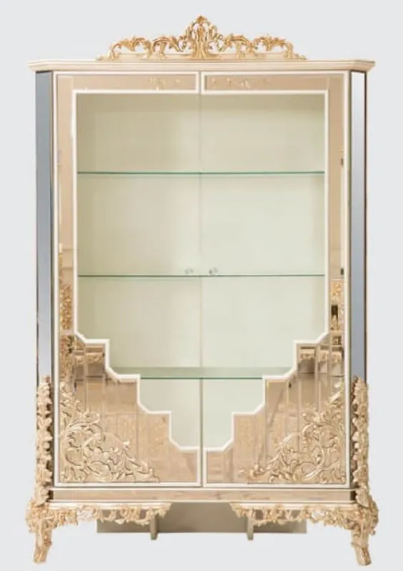 Heißes Angebot Casa Padrino Luxus Barock Vitrine Weiß / Gold - Handgefertigter Massivholz Vitrinenschrank mit 2 Türen - Prunkvolle Barock Möbel