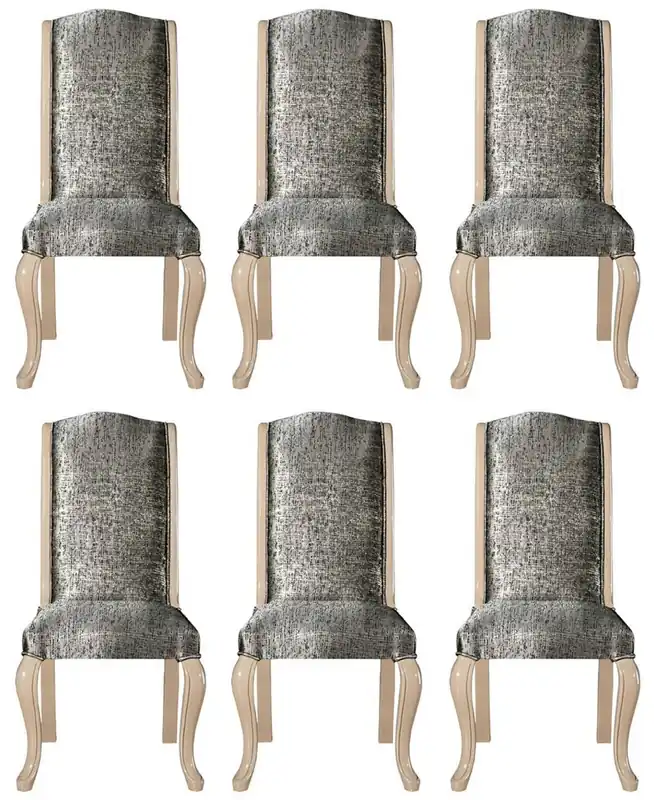 Garantierte Lieferung Casa Padrino Luxus Art Deco Esszimmerstuhl Set Silber / Schwarz / Beige - Handgefertigtes Küchen Stühle 6er Set - Art Deco Esszimmer Möbel
