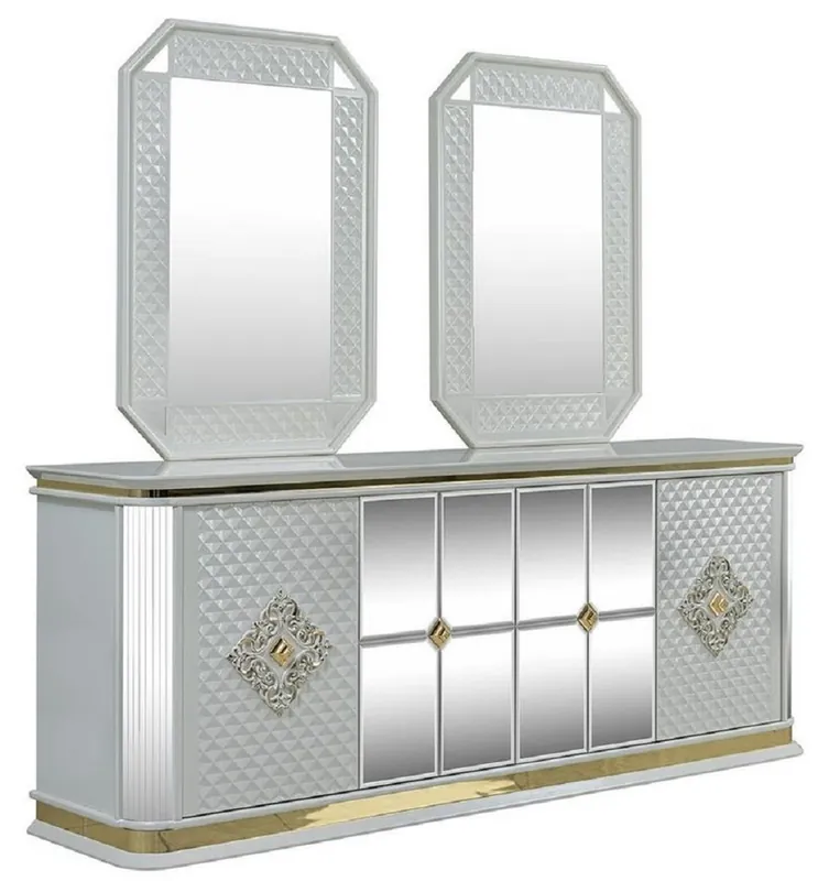 Beliebt Casa Padrino Luxus Art Deco Möbel Set Weiß / Gold - 1 Sideboard & 2 Spiegel - Edel & Prunkvoll