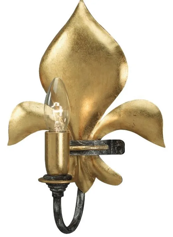 Highlight Casa Padrino Luxus Barock Wandleuchte französische Lilie Gold / Anthrazit / Silber 24 x 11 x H. 30 cm - Elegante Wohnzimmer Wandlampe im Barockstil - Barock Leuchten