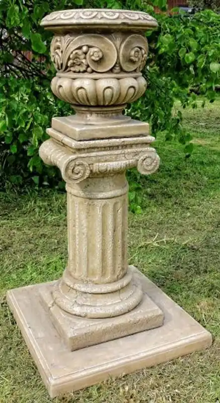 Markenprodukt Casa Padrino Barock Blumentopf mit Säule Grau Ø 39 x H. 110 cm - Prunkvoller Pflanzentopf mit Gartensäule im Barockstil - Barock Garten Deko Accessoires