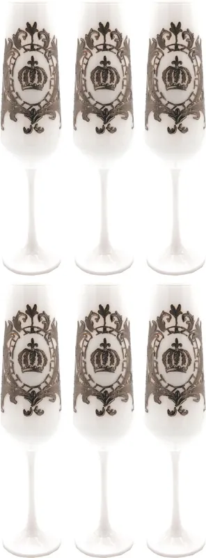 Pompöös by Casa Padrino Luxus Champagnerglas Set Weiß / Silber Ø 6 x H. 25 cm - Champagnergläser mit edler Platin Beschichtung - Pompööse Gläser designed by Harald Glööckler Jetzt Bestellen