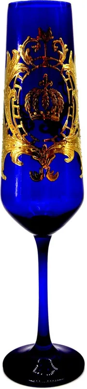Pompöös by Casa Padrino Luxus Champagnerglas mit 24 Karat Vergoldung Royalblau / Gold Ø 6 x H. 25 cm - Pompööses Champagnerglas designed by Harald Glööckler Preisknaller