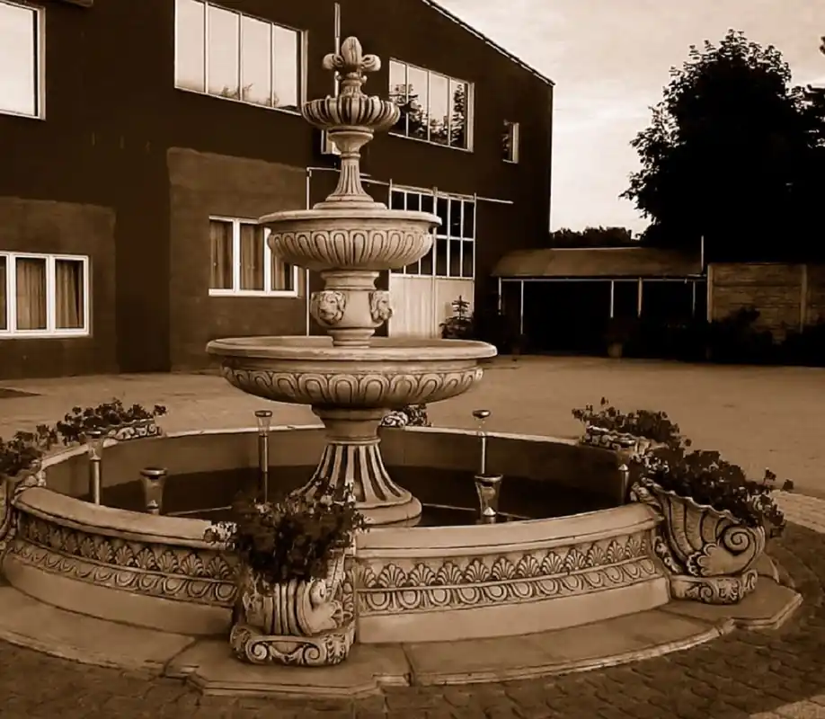 Casa Padrino Barock Garten Deko Springbrunnen Grau Ø 545 x H. 280 cm - Prunkvoller Gartenbrunnen im Barockstil - Stein Brunnen mit Umrandung - Barock Garten & Terrassen Deko Accessoires Super-Preis