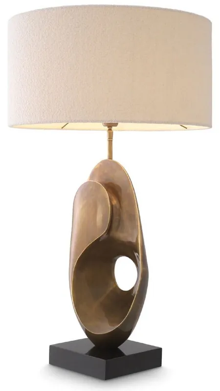 Casa Padrino Luxus Tischleuchte Vintage Messing / Schwarz / Creme Ø 50 x H. 83 cm - Schreibtischleuchte mit rundem Lampenschirm - Luxus Tischleuchten - Luxus Schreibtischleuchten - Luxus Leuchten Neue Ware