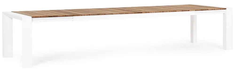 Casa Padrino Luxus Gartentisch Naturfarben / Weiß 253-384 x 110 x H. 75 cm - Ausziehbarer Garten Esstisch mit Teakholz Tischplatte und Aluminium Beinen - Luxus Garten & Terrassen Möbel Schnäppchen