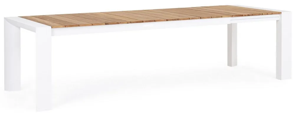 Kracherpreis Casa Padrino Luxus Gartentisch Naturfarben / Weiß 228-294 x 100 x H. 75 cm - Ausziehbarer Garten Esstisch mit Teakholz Tischplatte und Aluminium Beinen - Luxus Garten & Terrassen Möbel