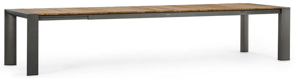 Casa Padrino Luxus Gartentisch Naturfarben / Grau 253-384 x 110 x H. 75 cm - Ausziehbarer Garten Esstisch mit Teakholz Tischplatte und Aluminium Beinen - Luxus Garten & Terrassen Möbel Schneller Versand