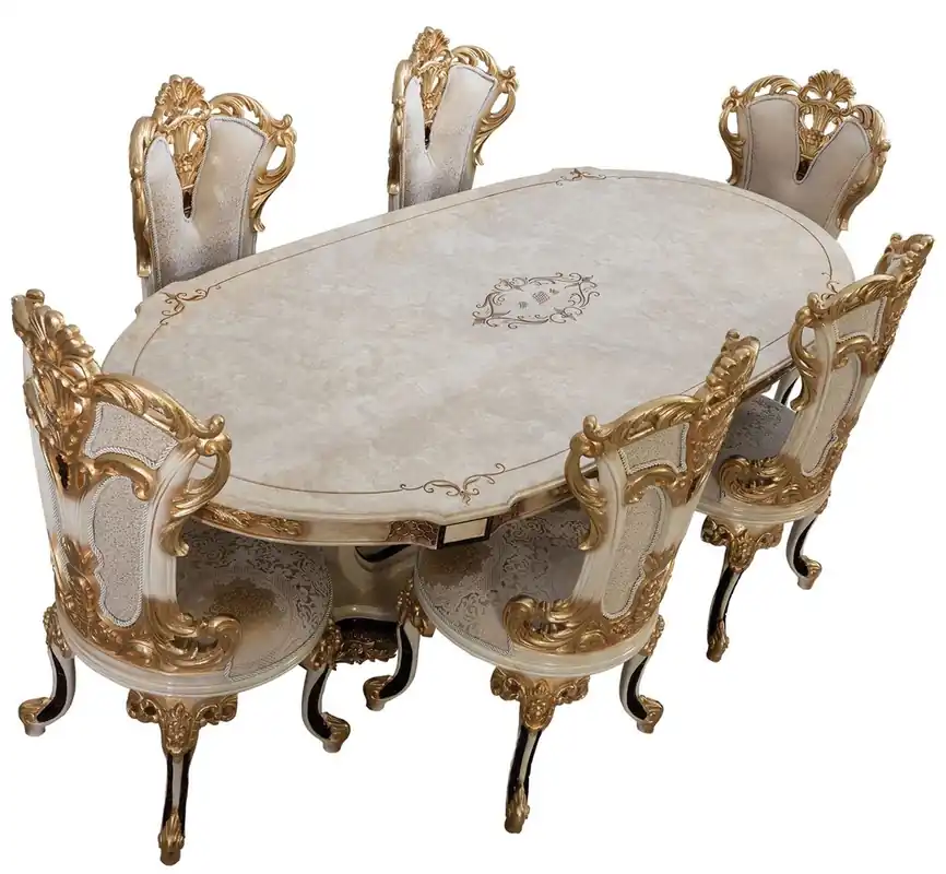 Casa Padrino Luxus Barock Esstisch Creme / Beige / Schwarz / Gold - Ovaler Barockstil Küchentisch - Luxus Esszimmer Möbel im Barockstil - Barock Esszimmer Möbel - Barock Einrichtung Neue Kollektion