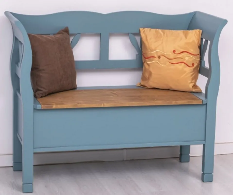 Super-Preis Casa Padrino Landhausstil Sitzbank Hellblau / Braun 117 x 48 x H. 92 cm - Massivholz Bank mit Stauraum - Massivholz Möbel - Landhausstil Möbel - Landhausstil Einrichtung