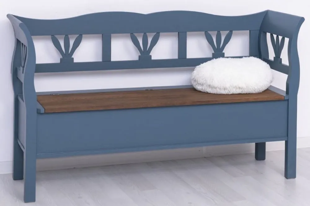 Casa Padrino Landhausstil Sitzbank Blau / Dunkelbraun 163 x 48 x H. 92 cm - Massivholz Bank mit Stauraum - Massivholz Möbel - Landhausstil Möbel - Landhausstil Einrichtung Top-Preis