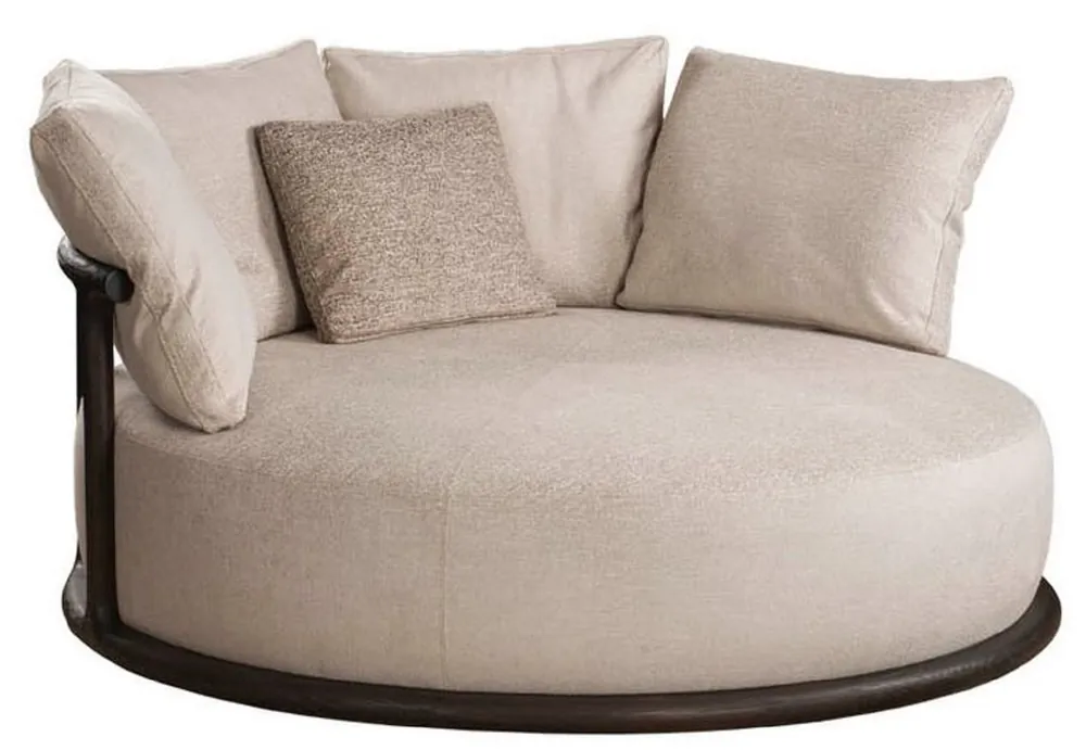 Casa Padrino Luxus Sessel Beige / Dunkelbraun Ø 160 x H. 90 cm - Runder Wohnzimmer Sessel - Hotel Sessel - Wohnzimmer Möbel - Hotel Möbel - Luxus Möbel - Luxus Einrichtung Sonderaktion