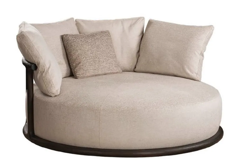 Casa Padrino Luxus Sessel Beige / Dunkelbraun Ø 120 x H. 90 cm - Runder Wohnzimmer Sessel - Hotel Sessel - Wohnzimmer Möbel - Hotel Möbel - Luxus Möbel - Luxus Einrichtung Top-Preis