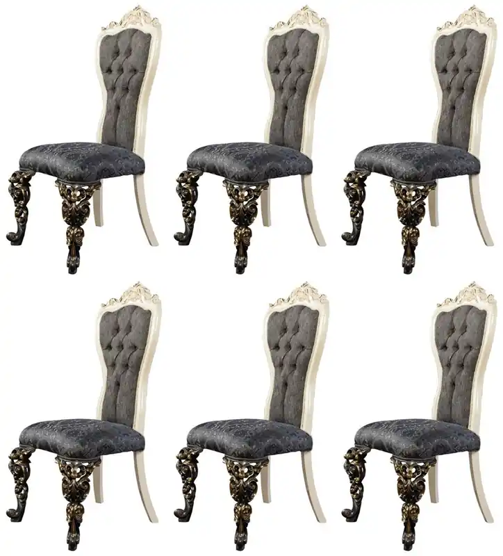 Casa Padrino Luxus Barock Esszimmer Stuhl 6er Set Blau / Weiß / Gold - Prunkvolle Barockstil Küchen Stühle - Luxus Esszimmer Möbel im Barockstil - Barock Esszimmer Möbel - Barockstil Möbel Günstig