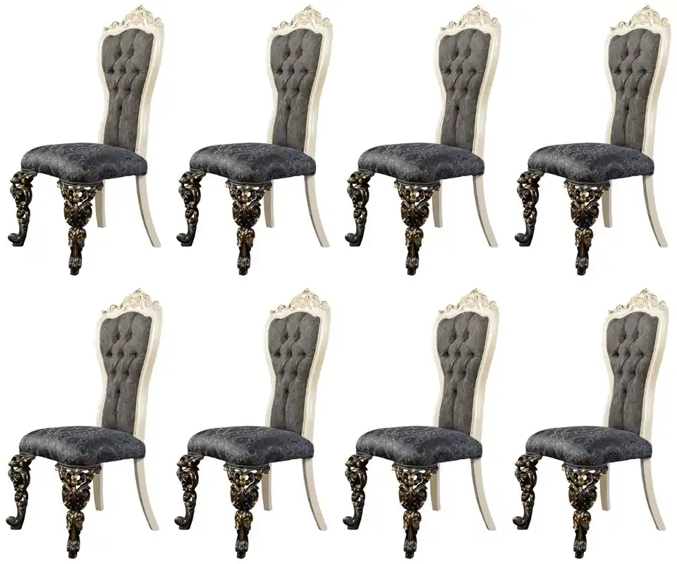 Casa Padrino Luxus Barock Esszimmer Stuhl 8er Set Blau / Weiß / Gold - Prunkvolle Barockstil Küchen Stühle - Luxus Esszimmer Möbel im Barockstil - Barock Esszimmer Möbel - Barockstil Möbel Super-Preis