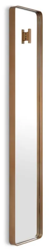 Casa Padrino Luxus Wandspiegel Messing 30 x 5 x H. 160 cm - Rechteckiger Spiegel mit Kleiderhaken - Wohnzimmer Spiegel - Schlafzimmer Spiegel - Garderoben Spiegel - Luxus Möbel - Luxus Interior Solange Der Vorrat Reicht