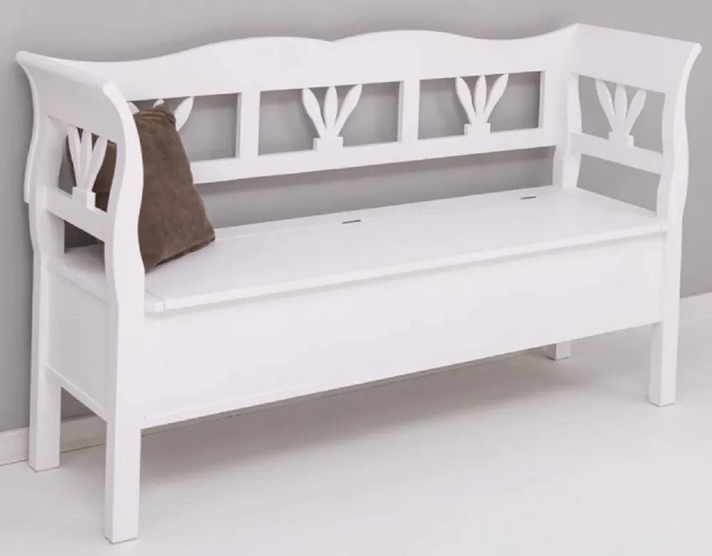 Casa Padrino Landhausstil Sitzbank Weiß 163 x 48 x H. 92 cm - Massivholz Bank mit Stauraum - Massivholz Möbel - Landhausstil Möbel - Landhausstil Einrichtung Preiswert