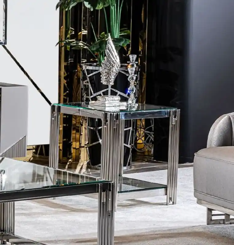 Casa Padrino Luxus Beistelltisch Silber 50 x 50 x H. 58 cm - Quadratischer Tisch mit Glasplatte - Wohnzimmer Möbel - Luxus Möbel - Luxus Einrichtung - Wohnzimmer Einrichtung Meistverkauft