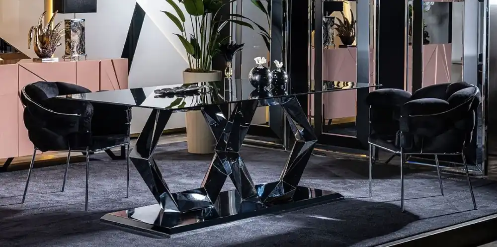 Begrenztes Angebot Casa Padrino Luxus Designer Esszimmer Möbel Set Schwarz / Silber - 1 Luxus Esstisch mit Glasplatte & 6 Luxus Esszimmerstühle - Esszimmer Möbel - Luxus Möbel - Luxus Esszimmer Einrichtung