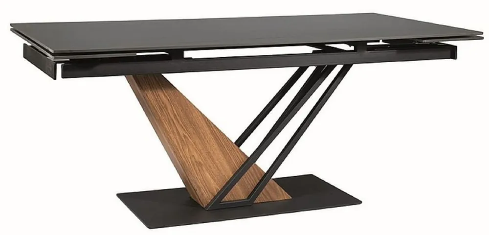 Markenware Casa Padrino Designer Esstisch Schwarz / Braun 180-240 x 90 x H. 75 cm - Ausziehbarer Esszimmertisch mit Keramik Tischplatte in Marmoroptik - Esszimmer Möbel - Küchen Möbel - Designer Möbel