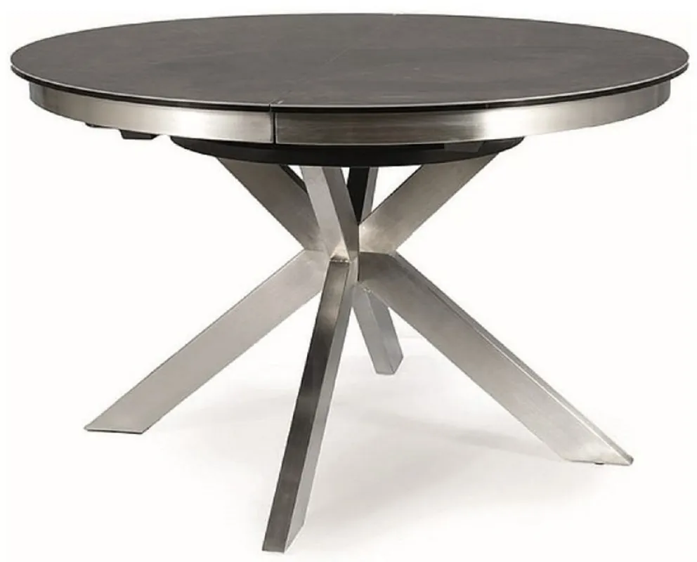 Mega-Angebot Casa Padrino Designer Esstisch Grau / Silber 120-160 x 120 x H. 76 cm - Ausziehbarer Esszimmertisch mit Glaskeramik Tischplatte und Edelstahl Beinen - Küchen Möbel - Designer Esszimmer Möbel