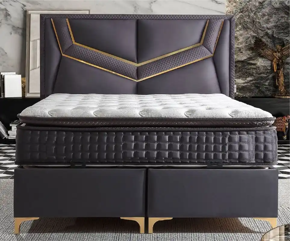 Casa Padrino Luxus Doppelbett Lila / Gold - Verschiedene Größen - Massivholz Bett mit Kopfteil und Matratze - Schlafzimmer Möbel - Hotel Möbel - Luxus Möbel Preisknaller