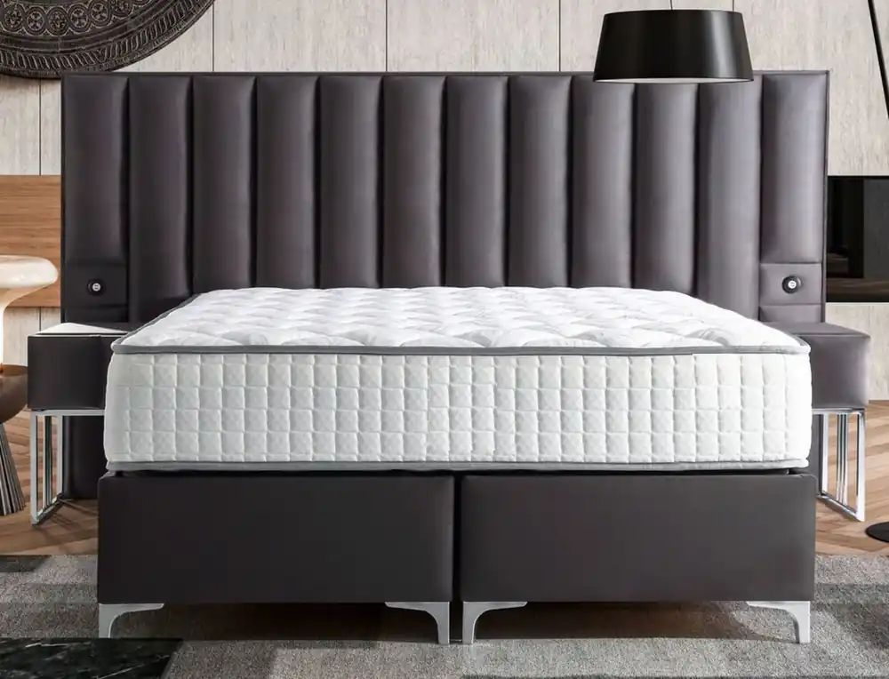 Casa Padrino Luxus Doppelbett Grau / Silber - Verschiedene Größen - Massivholz Bett mit Kopfteil und Matratze - Schlafzimmer Möbel - Hotel Möbel - Luxus Möbel Sonderaktion