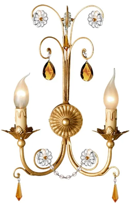 Casa Padrino Luxus Barock Kristall Doppel Wandleuchte Antik Gold / Mehrfarbig 30 x 13 x H. 45 cm - Elegante Metall Wandlampe mit edlem Swarovski Kristallglas - Barock Leuchten - Made in Italy Abverkauf