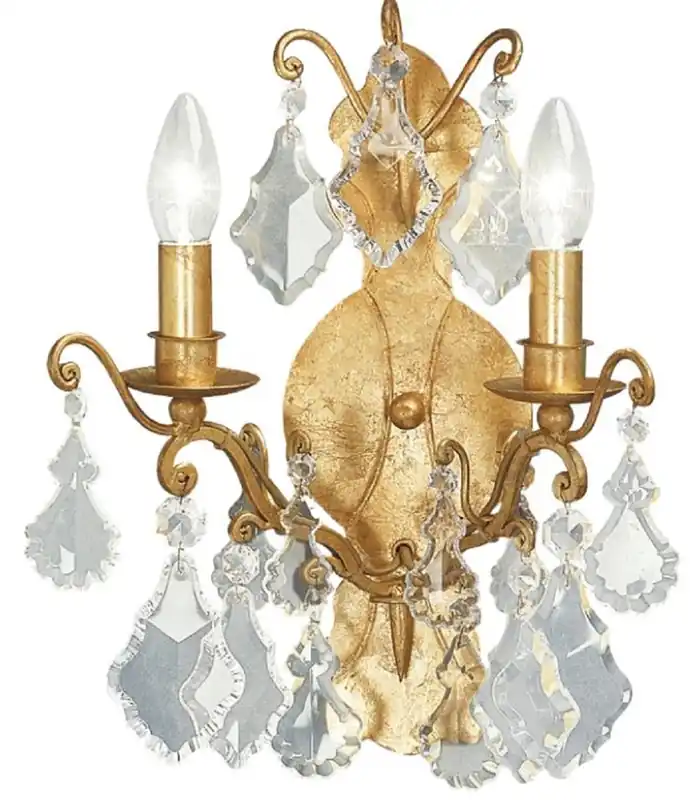 Casa Padrino Luxus Barock Doppel Wandleuchte Antik Gold 35 x 16 x H. 40 cm - Elegante Kristall Wandlampe - Wohnzimmer Wandleuchte im Barockstil - Barock Leuchten - Luxus Qualität - Made in Italy Markenprodukt