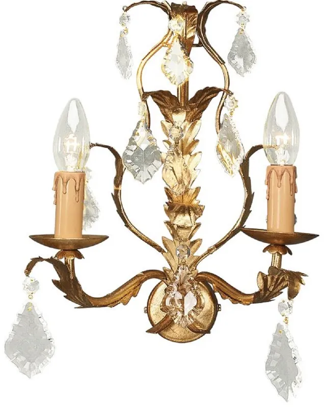 Casa Padrino Luxus Barock Doppel Wandleuchte Antik Gold 28 x 17 x H. 34 cm - Elegante Kristall Wandlampe - Wohnzimmer Wandleuchte im Barockstil - Barock Leuchten - Luxus Qualität - Made in Italy Sofort Bestellen