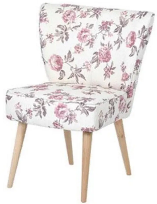 Casa Padrino 60er Jahre Esszimmer Stuhl Weiß / Rosa / Grau / Naturfarben 51 x 68 x H. 88 cm - Retro Küchen Stuhl mit Blumenmuster - 60er Jahre Esszimmer Möbel - Retro Esszimmer Möbel Must-Have