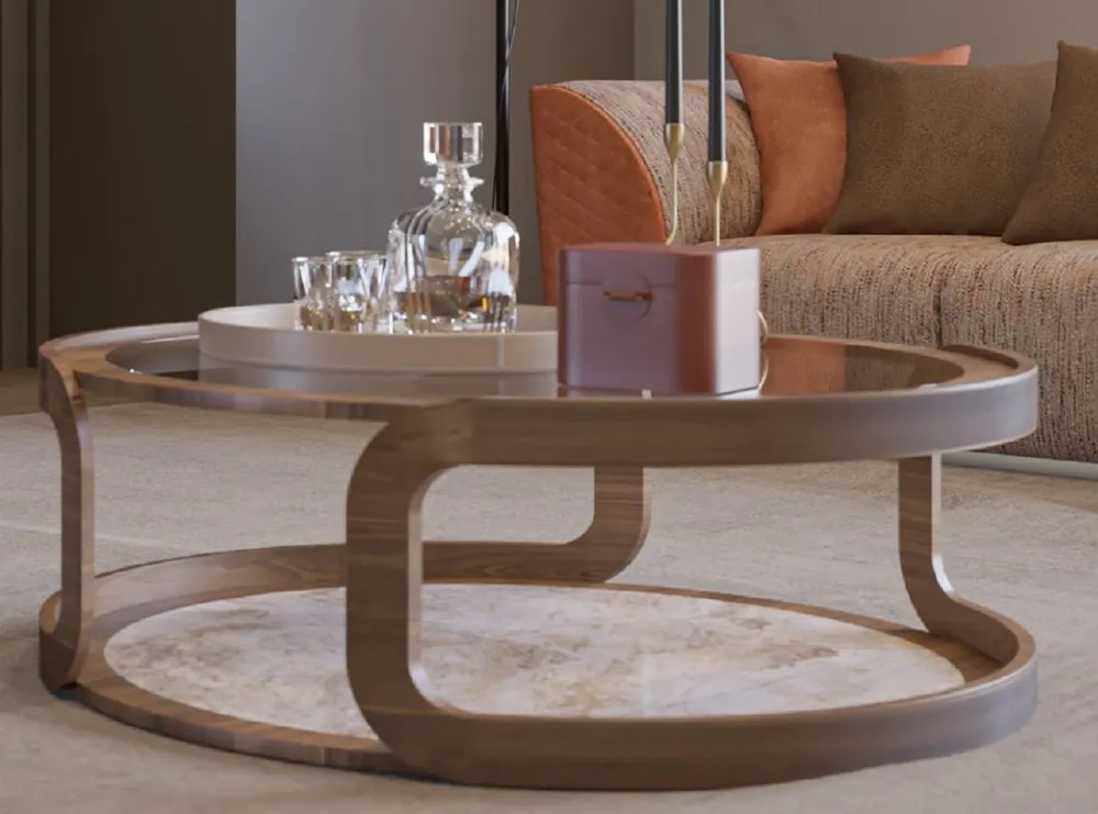 Meistverkauft Casa Padrino Luxus Couchtisch Braun / Beige Ø 120 x H. 40 cm - Runder Massivholz Wohnzimmertisch mit Glasplatte und Marmorplatte - Wohnzimmer Möbel - Hotel Möbel - Luxus Möbel - Luxus Einrichtung