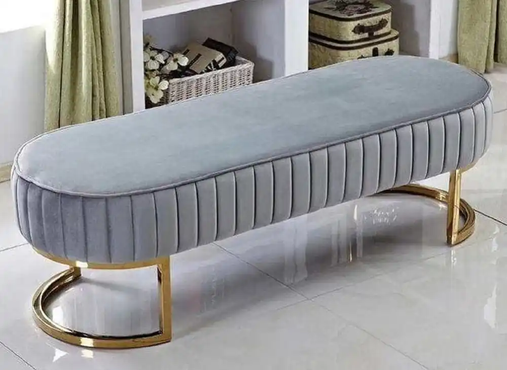 Schneller Versand Casa Padrino Luxus Sitzbank Grau / Gold 120 x 50 x H. 50 cm - Gepolsterte Wohnzimmer Bank - Schlafzimmer Bank - Wohnzimmer Möbel - Schlafzimmer Möbel - Luxus Möbel - Luxus Einrichtung