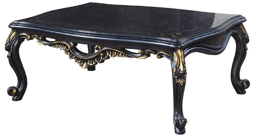 Casa Padrino Luxus Barock Couchtisch Blau / Gold - Handgefertigter Barockstil Wohnzimmertisch - Barockstil Wohnzimmer Möbel - Barock Möbel - Luxus Möbel im Barockstil - Edel & Prunkvoll Heißes Angebot
