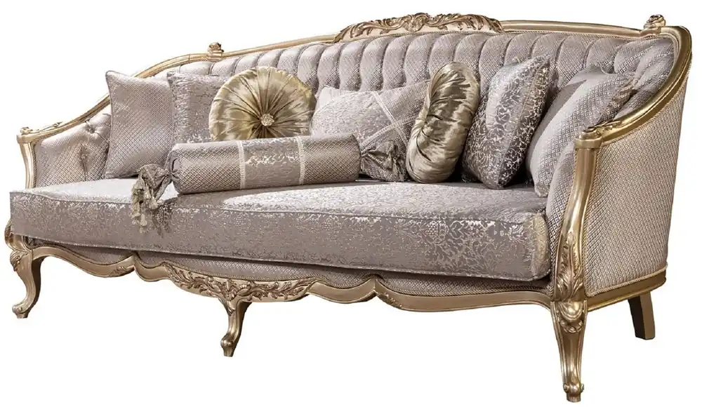 Bestpreis Casa Padrino Luxus Barock Sofa Silber / Gold - Barockstil Wohnzimmer Sofa mit elegantem Muster - Luxus Wohnzimmer Möbel im Barockstil - Barock Möbel - Barock Einrichtung