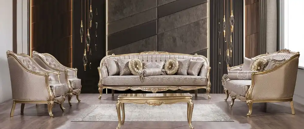 Sonderaktion Casa Padrino Luxus Barock Wohnzimmer Set Silber / Gold - 2 Barock Sofas & 2 Barock Sessel & 1 Barock Couchtisch - Luxus Wohnzimmer Möbel im Barockstil - Barock Möbel - Edel & Prunkvoll