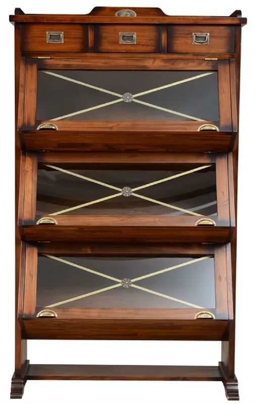 Direkt Vom Hersteller Casa Padrino Luxus Vintage Stil Bücherschrank Braun / Messing 96,5 x 47 x H. 166,5 cm - Massivholz Schrank - Wohnzimmer Schrank - Büro Schrank - Büro Möbel - Luxus Vintage Stil Möbel