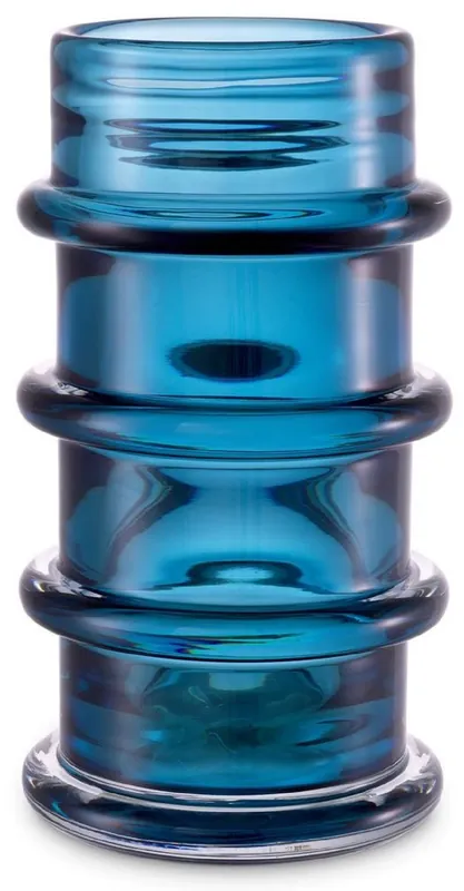 Casa Padrino Luxus Glas Vase Blau Ø 16 x H. 29,5 cm - Mundgeblasene Blumenvase - Runde Deko Blumenvase - Deko Accessoires - Deko Glas Vasen - Luxus Accessoires Mega-Angebot