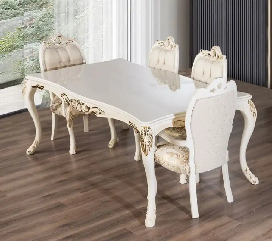 Casa Padrino Luxus Barock Esstisch Weiß / Gold - Rechteckiger Barockstil Küchentisch - Luxus Esszimmer Möbel im Barockstil - Barock Esszimmer Möbel - Barock Einrichtung Jetzt Bestellen