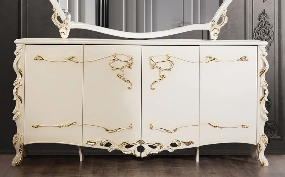 Sofort Bestellen Casa Padrino Luxus Barock Sideboard Weiß / Gold - Barockstil Massivholz Schrank mit 4 Türen - Luxus Esszimmer Möbel im Barockstil - Barock Esszimmer Möbel - Barock Küchen Möbel