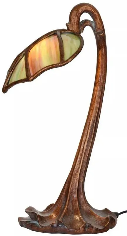 Casa Padrino Luxus Jugendstil Tiffany LED Tischleuchte Bronze / Grün / Rot 19 x 23 x H. 42 cm - Tiffany Schreibtischleuchte - Tiffany Hockerleuchte - Tiffany Leuchten - Luxus Interior - Luxus Leuchten Versand Am Gleichen Tag