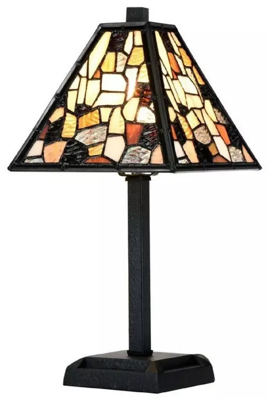 Casa Padrino Luxus Tiffany Hockerleuchte Schwarz / Mehrfarbig 28 x 28 x H. 36 cm - Tiffany Tischleuchte - Tiffany Leuchten - Luxus Interior - Luxus Leuchten - Tiffany Leuchten Echt