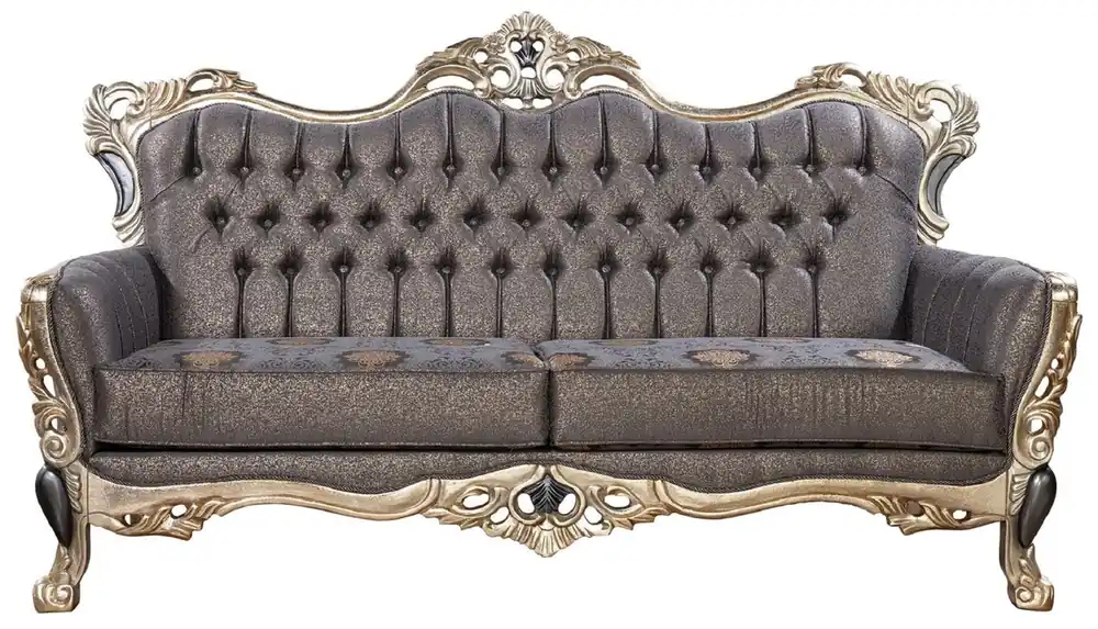 Casa Padrino Luxus Barock Sofa Lila / Antik Gold / Schwarz - Barockstil Wohnzimmer Sofa mit elegantem Muster - Luxus Wohnzimmer Möbel im Barockstil - Barock Möbel - Barock Einrichtung Echt