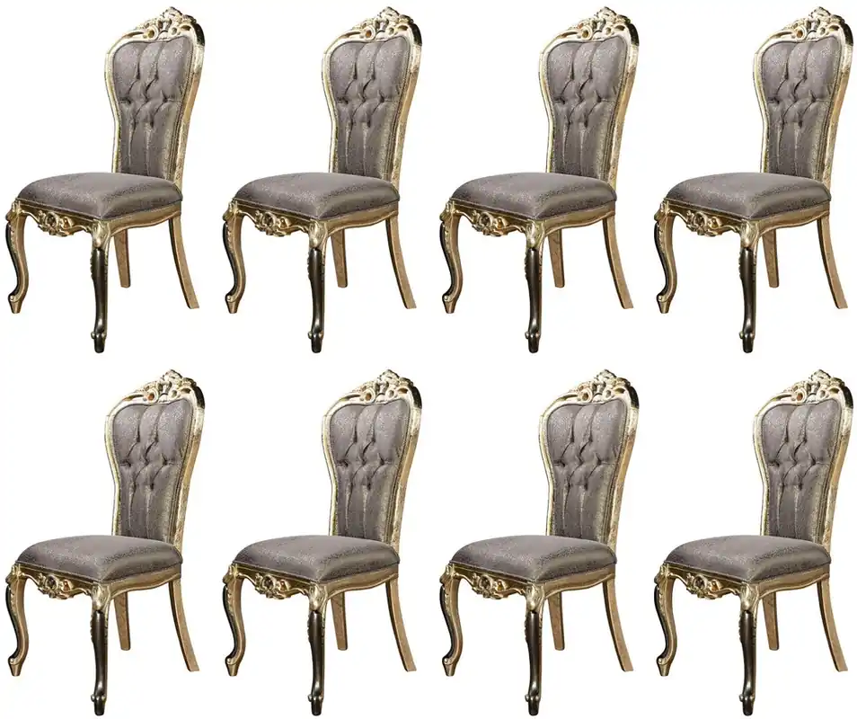Casa Padrino Luxus Barock Esszimmer Stuhl 8er Set Lila / Antik Gold / Schwarz - Prunkvolle Barockstil Küchen Stühle - Luxus Barockstil Esszimmer Möbel - Barock Esszimmer Möbel - Barockstil Möbel Top-Preis