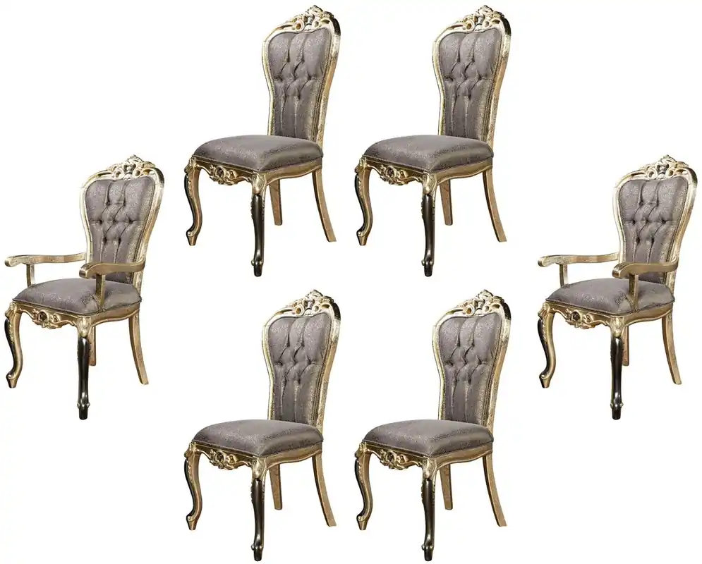 Casa Padrino Luxus Barock Esszimmer Stuhl 6er Set Lila / Antik Gold / Schwarz - Handgefertigte Barockstil Küchen Stühle - Luxus Barockstil Esszimmer Möbel - Barock Esszimmer Möbel Zertifiziert