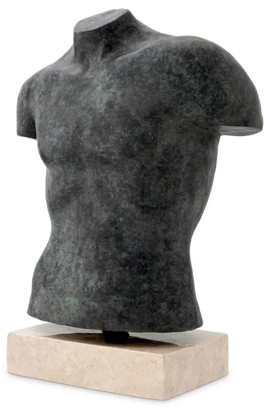 Preisknaller Casa Padrino Luxus Deko Torso Skulptur Antik Bronze / Beige 50 x 23 x H. 66 cm - Metall Deko Figur mit Marmorsockel - Wohnzimmer Deko - Schreibtisch Deko - Büro Deko - Deko Accessoires