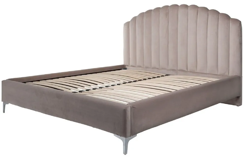 Online Kaufen Casa Padrino Luxus Art Deco Doppelbett Khaki / Silber 195 x 218 x H. 130 cm - Massivholz Bett mit edlem Samtstoff - Luxus Schlafzimmer Möbel - Hotel Möbel - Art Deco Möbel