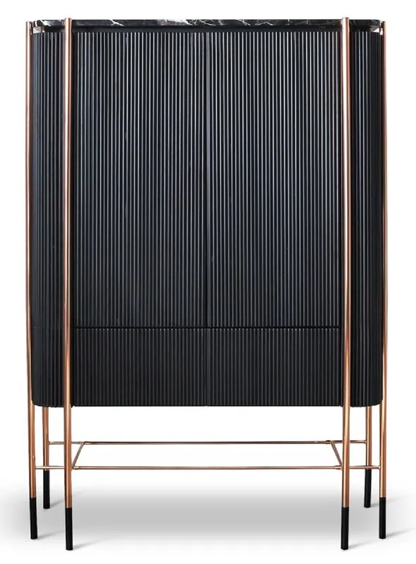 Begrenztes Angebot Casa Padrino Luxus Barschrank Schwarz / Matt Schwarz / Kupfer 104 x 52 x H. 150 cm - Beleuchteter Weinschrank mit 2 Türen - Wohnzimmer Möbel - Bar Möbel - Hotel Möbel - Luxus Kollektion